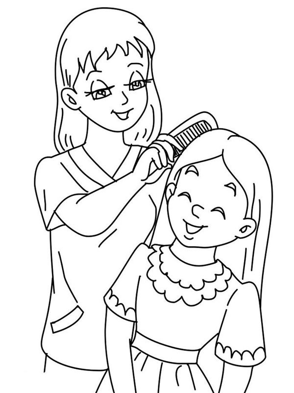 Combing their hair Coloring page Combing their hair Coloring page