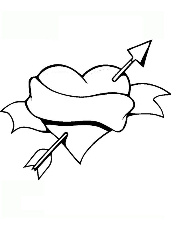Heart with Cupid arrow Coloring page