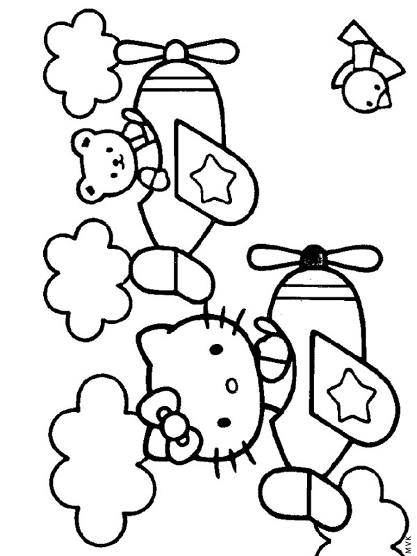 Hello kitty in airplane Coloring page