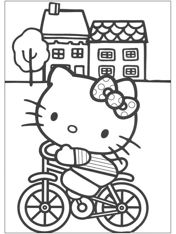 Hello Kitty on the bicycle Coloring page