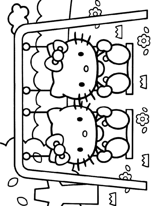 Hello Kitty on the swing Coloring page