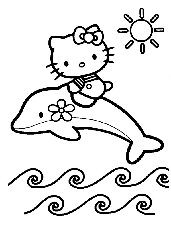Hello Kitty on a dolphin Coloring page