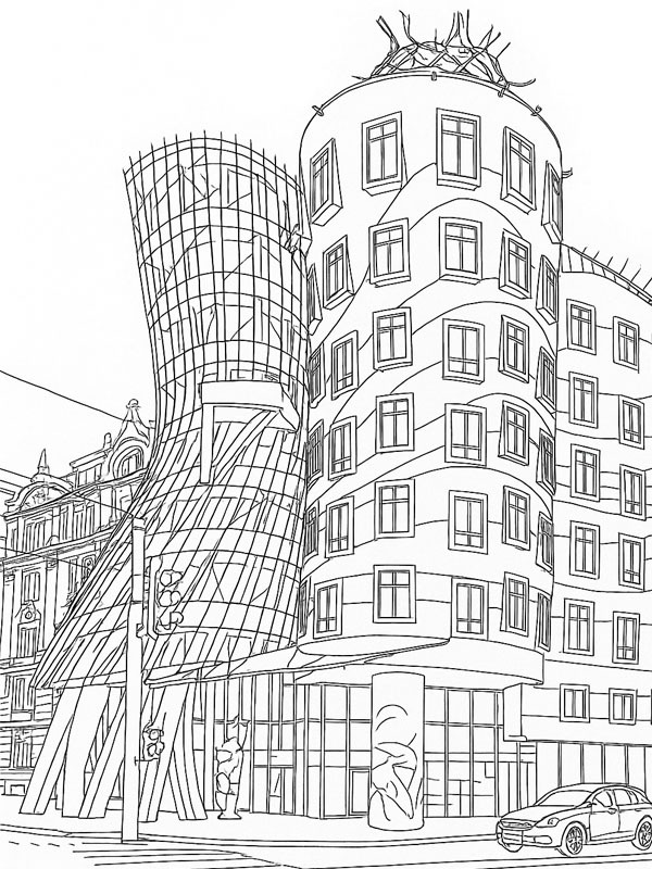 The Dancing House in Prague Coloring page The Dancing House in Prague Coloring page