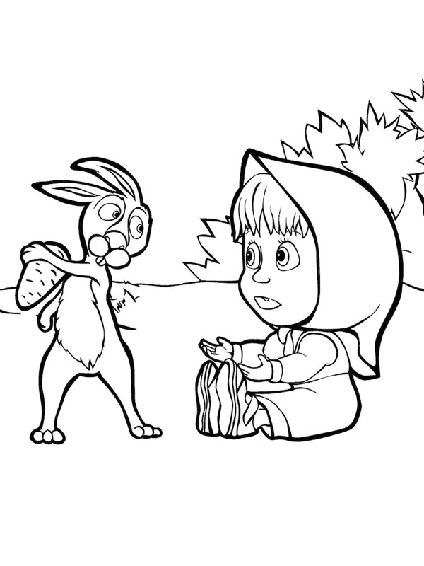 The rabbit and Masha Coloring page The rabbit and Masha Coloring page