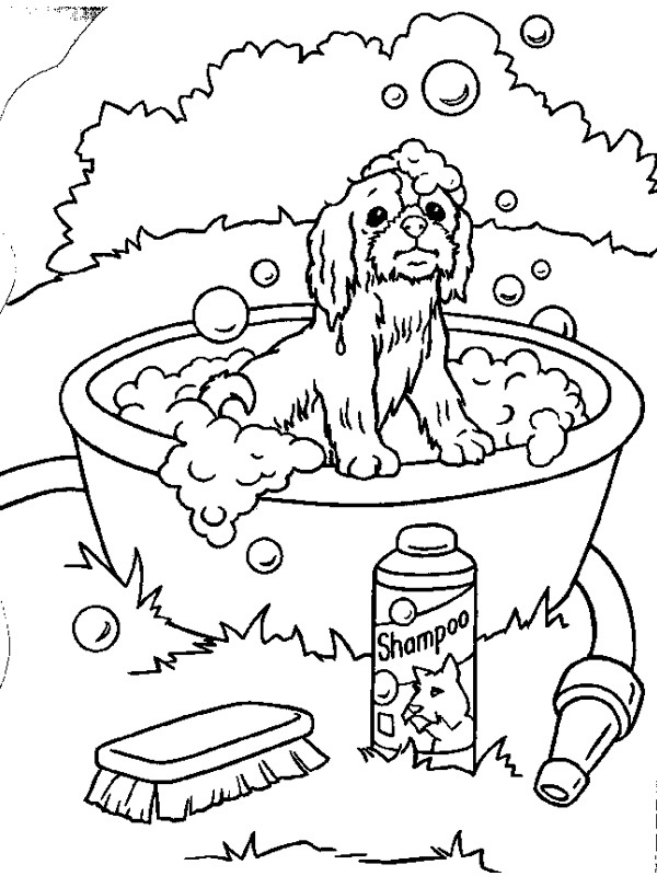 Dog in the tub Coloring page