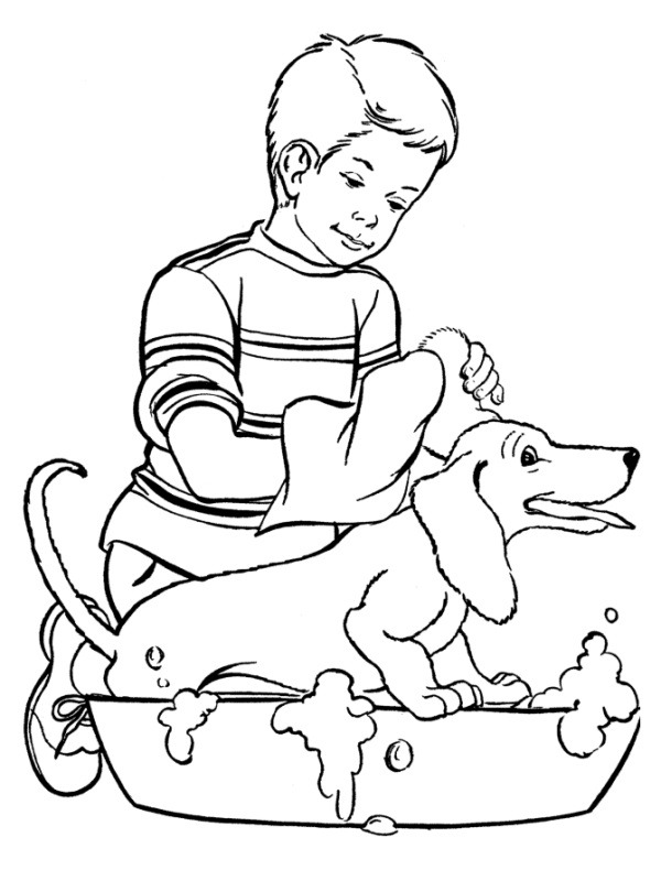 washing the dog Coloring page