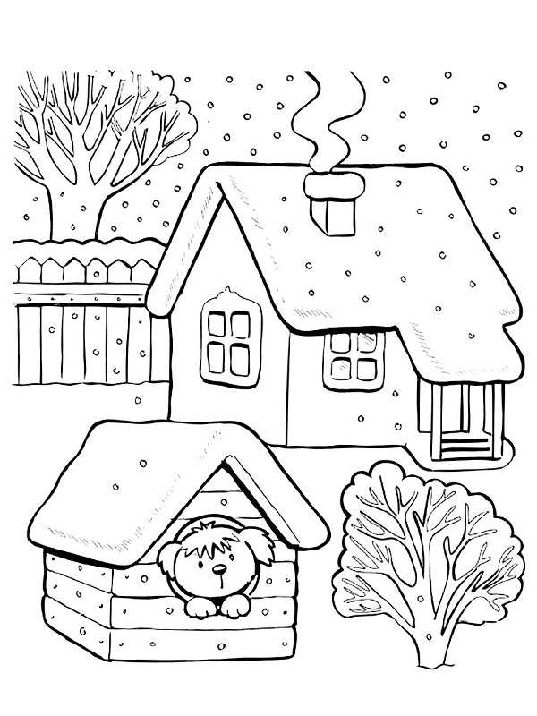 House and doghouse Coloring page