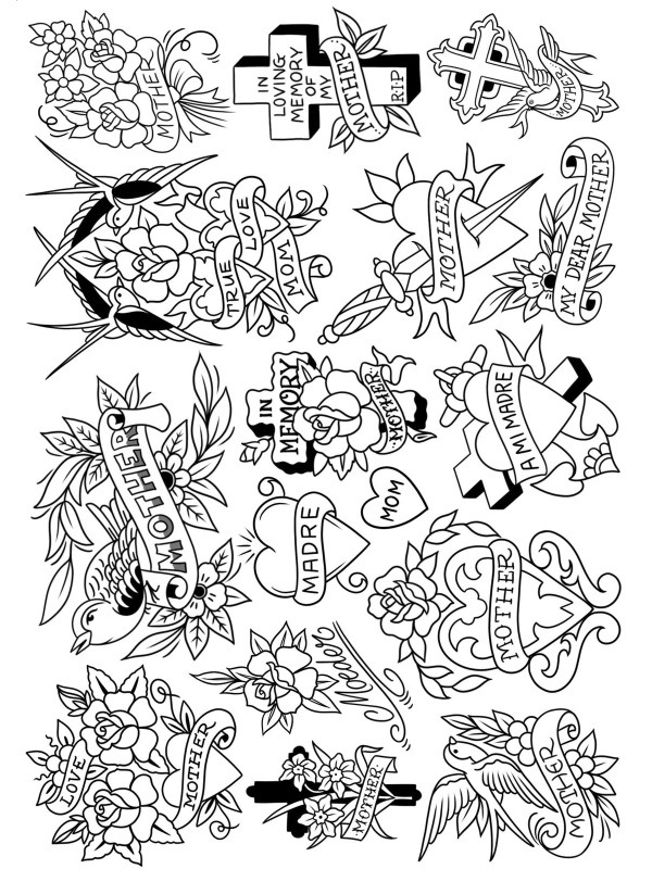 I love mom tattoo Coloring page