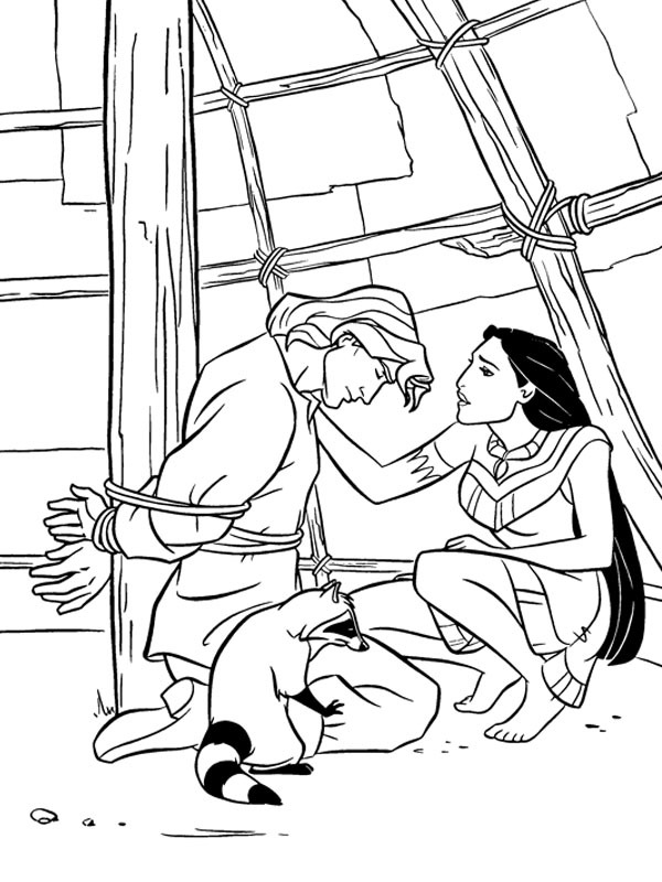 John Smith, Pocahontas and Meeko Coloring page John Smith, Pocahontas and Meeko Coloring page