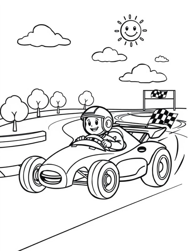 Boy in a racing car Coloring page Boy in a racing car Coloring page