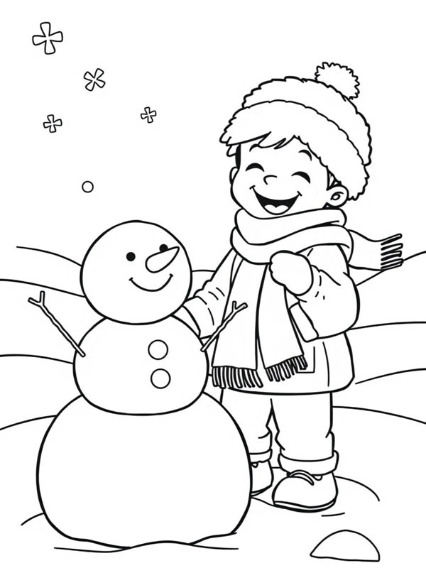 Boy playing in the snow Coloring page Boy playing in the snow Coloring page