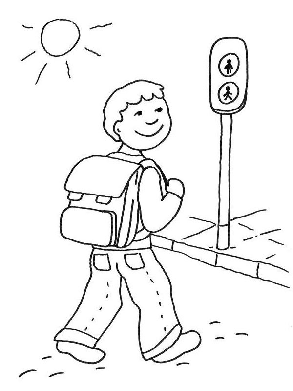 Boy crosses the street Coloring page Boy crosses the street Coloring page