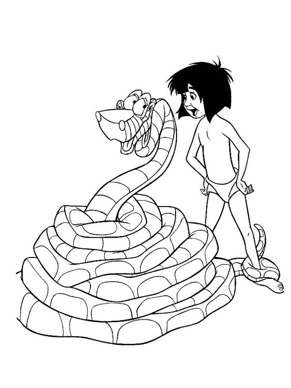 Kaa the snake and mowgli Coloring page