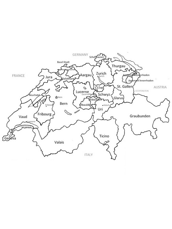 Map of Switzerland Coloring page
