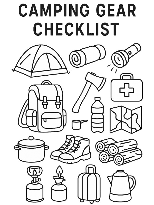 Camping gear checklist Coloring page Camping gear checklist Coloring page