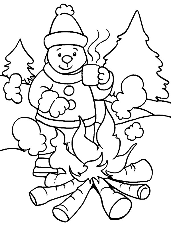 Campfire in the winter Coloring page Campfire in the winter Coloring page