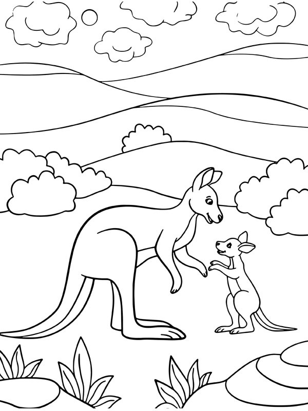 Kangaroo with baby kangaroo Coloring page Kangaroo with baby kangaroo Coloring page