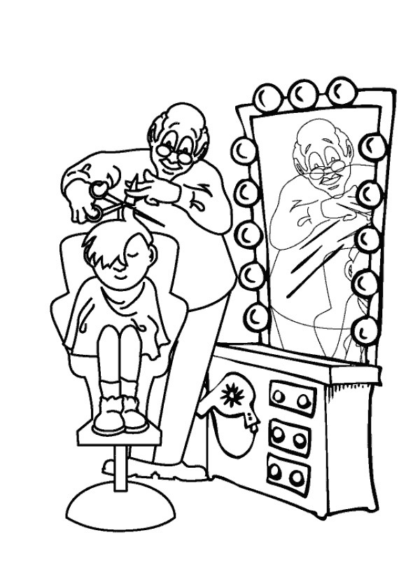 Hairdresser is cutting hair Coloring page
