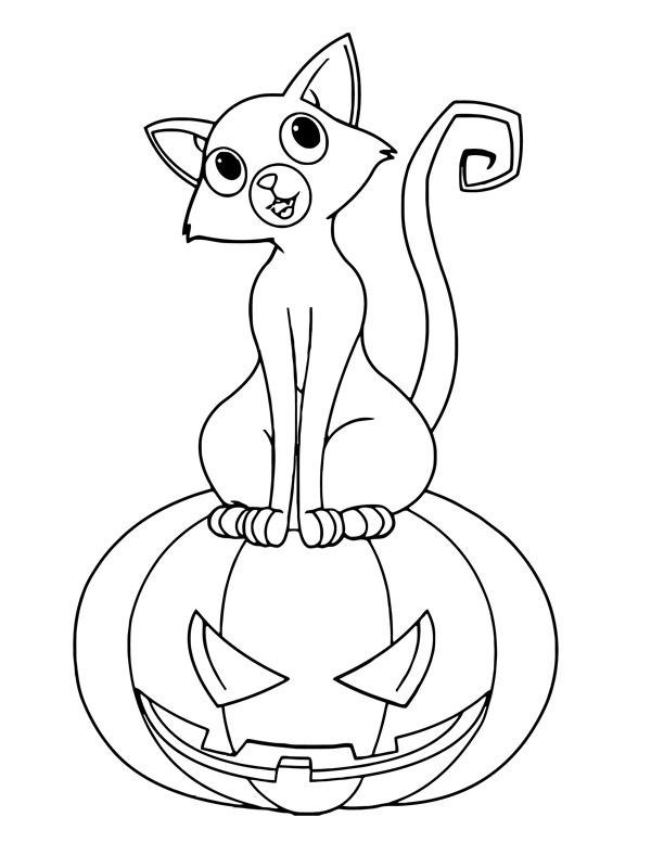 Cat on a halloween pumpkin Coloring page Cat on a halloween pumpkin Coloring page