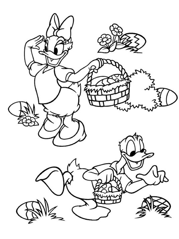 Daisy Duck and donald duck looking for easter eggs Coloring page