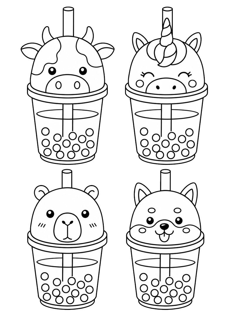 Kawaii Bubble Tea Cups Coloring page Kawaii Bubble Tea Cups Coloring page