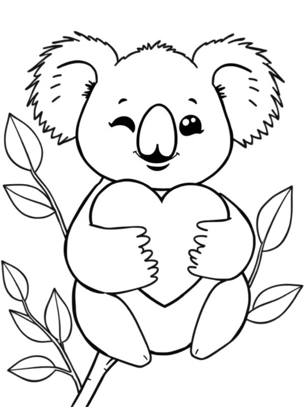 Kawaii koala holding heart Coloring page Kawaii koala holding heart Coloring page