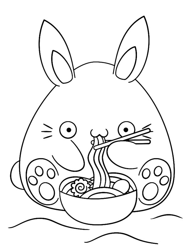 Kawaii rabbit eats noodles Coloring page Kawaii rabbit eats noodles Coloring page