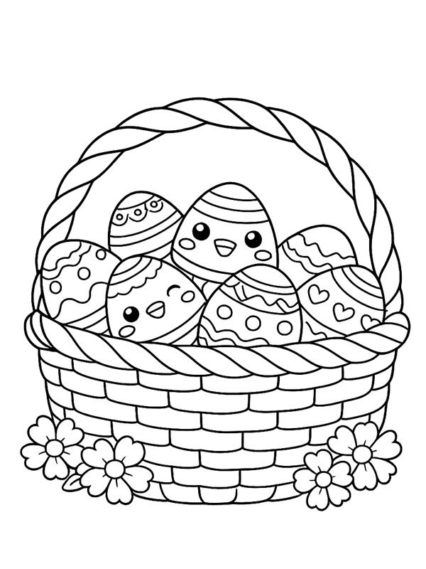 Kawaii Easter basket Coloring page