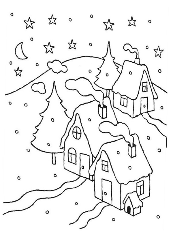 Christmas landscape Coloring page Christmas landscape Coloring page