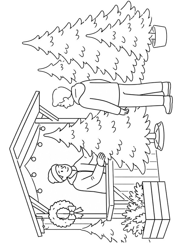 Selling Christmas trees Coloring page