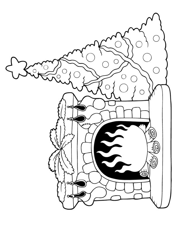 Christmas tree at the fireplace Coloring page