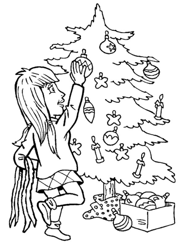 Decorating the christmas tree Coloring page