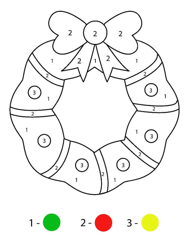Christmas wreath colour by number Coloring page Christmas wreath colour by number Coloring page