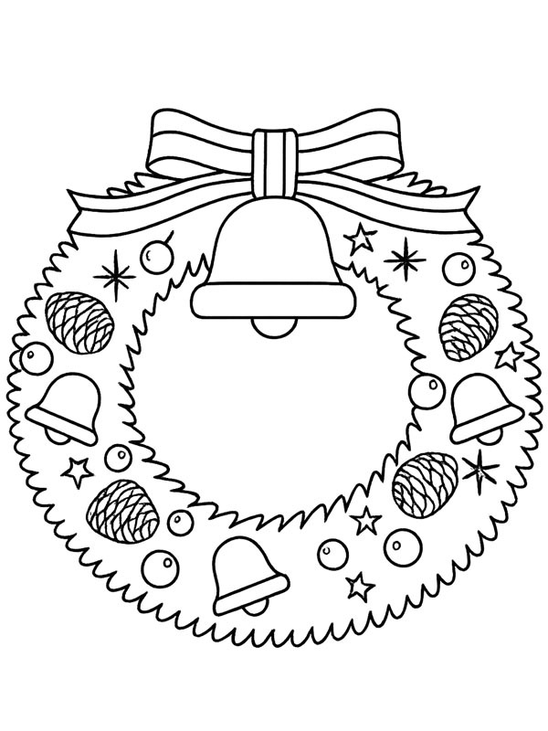 Christmas wreath with Christmas bells Coloring page
