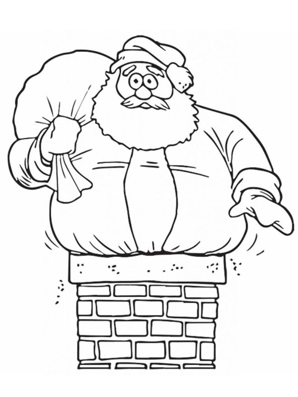 Santa down the chimney Coloring page