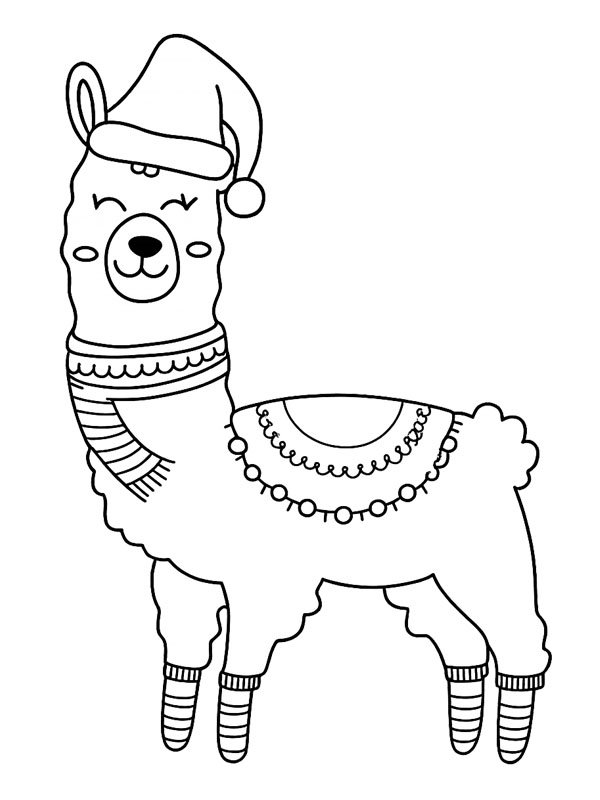 Christmas alpaca Coloring page