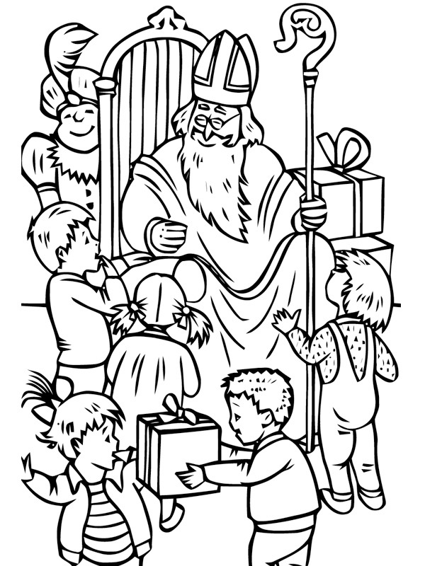 Kids with saint Nicolas Coloring page Kids with saint Nicolas Coloring page