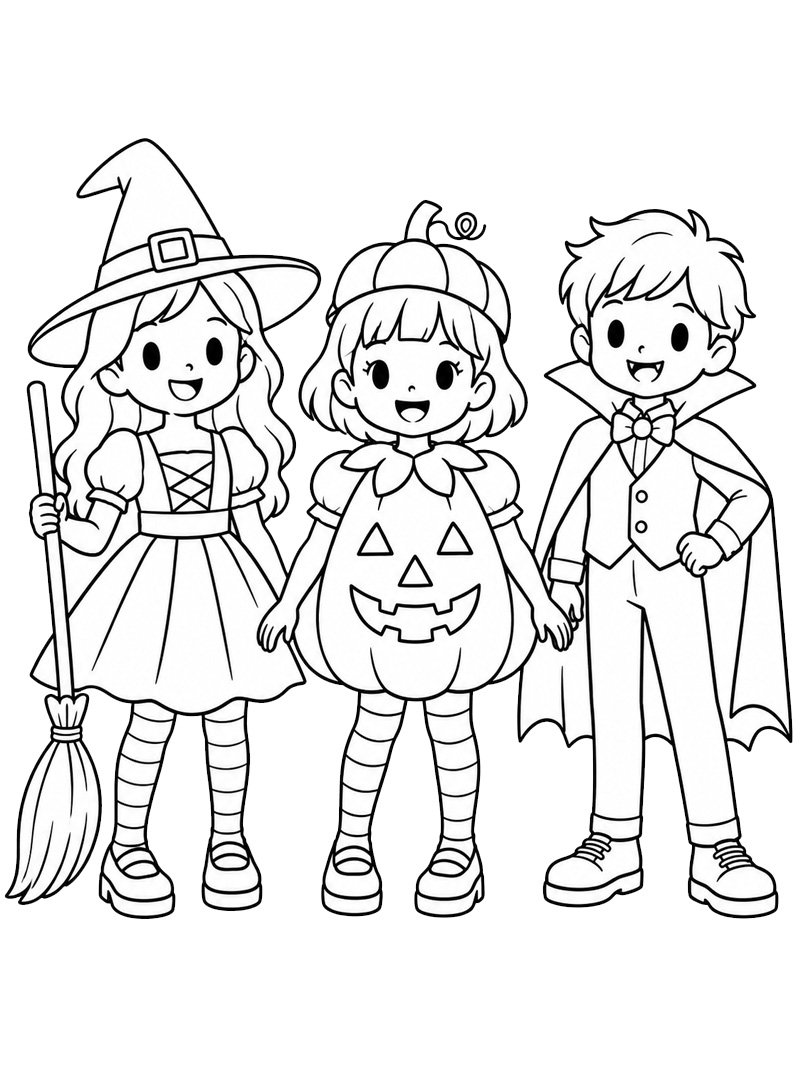 Kids in Halloween Costumes Coloring page Kids in Halloween Costumes Coloring page