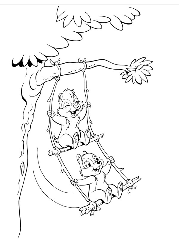 Chip n dale on the swing Coloring page