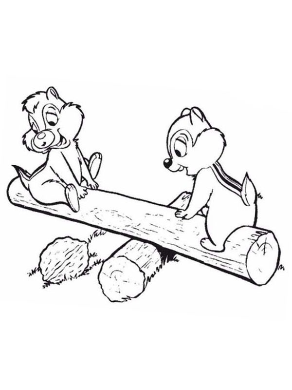 Chip and Dale on the seesaw Coloring page