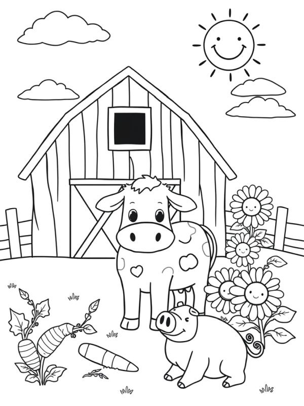 Cow and pig on the farm Coloring page Cow and pig on the farm Coloring page