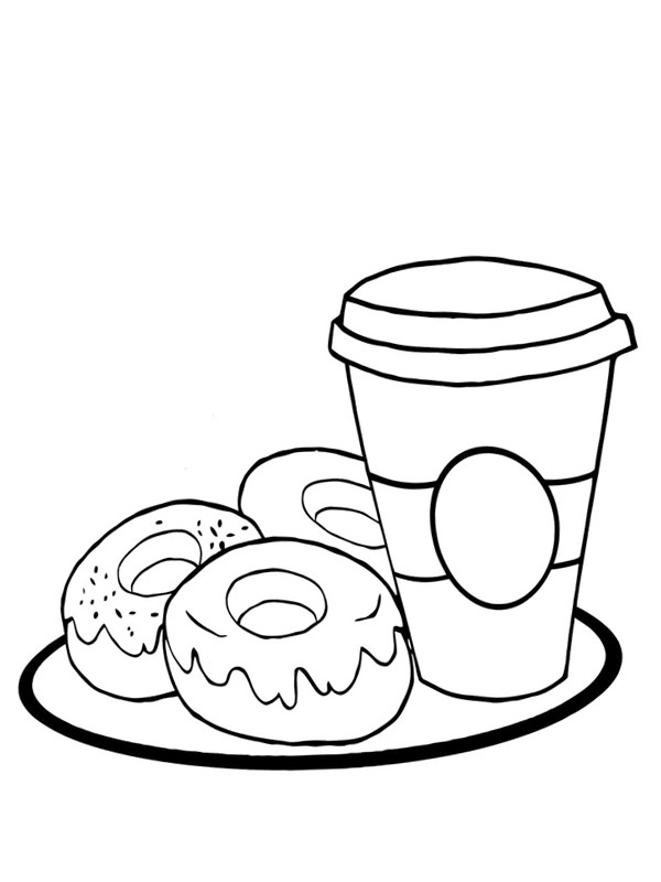 Coffee and Donut Coloring page