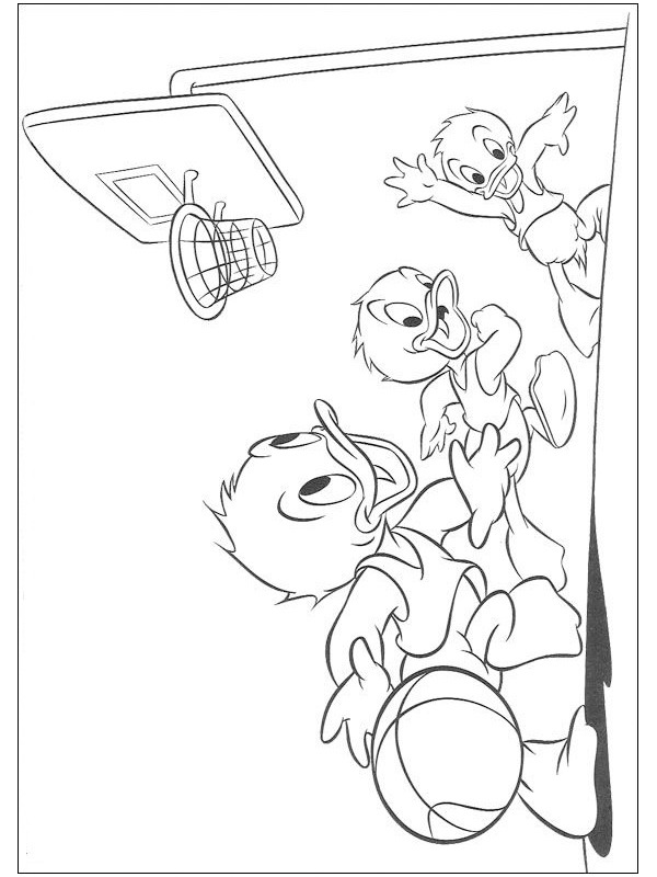 Huey, Dewey and Louie are Playing Basketball Coloring page