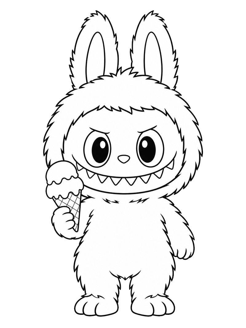 Labubu with Ice Cream Coloring page Labubu with Ice Cream Coloring page