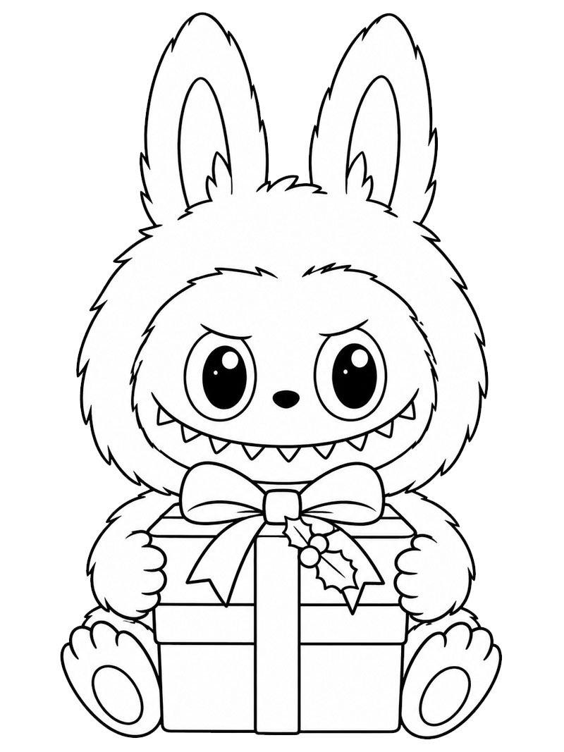 Labubu with a Christmas Gift Coloring page Labubu with a Christmas Gift Coloring page