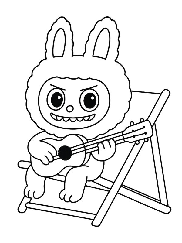 Labubu playing guitar Coloring page Labubu playing guitar Coloring page