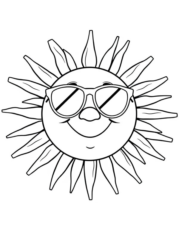 Smiling sun with sunglasses Coloring page Smiling sun with sunglasses Coloring page