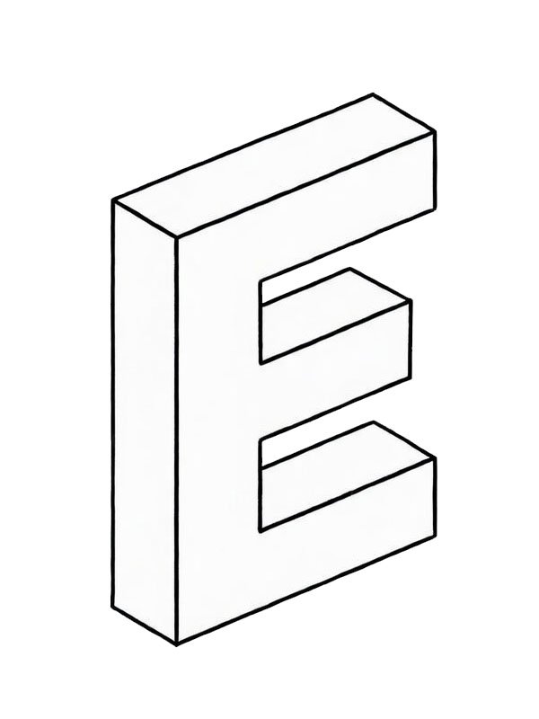 Letter E 3D Coloring page