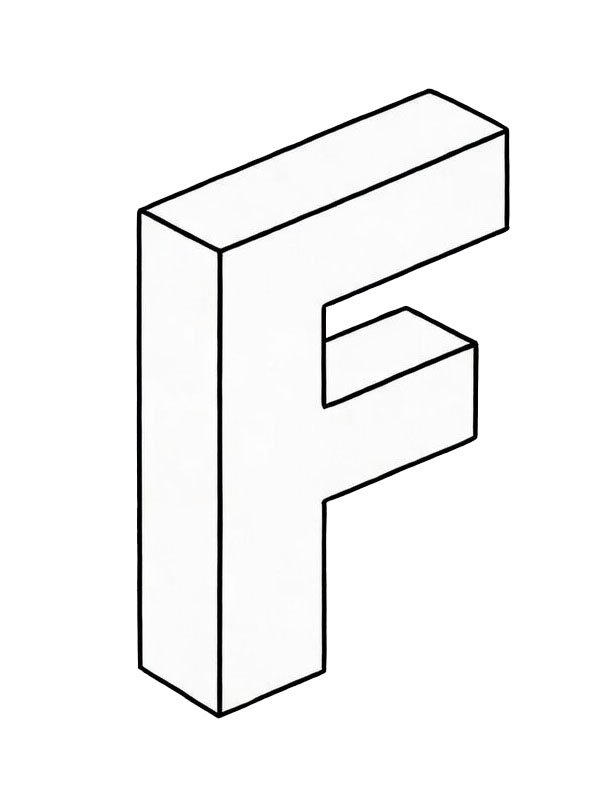 Letter F 3D Coloring page