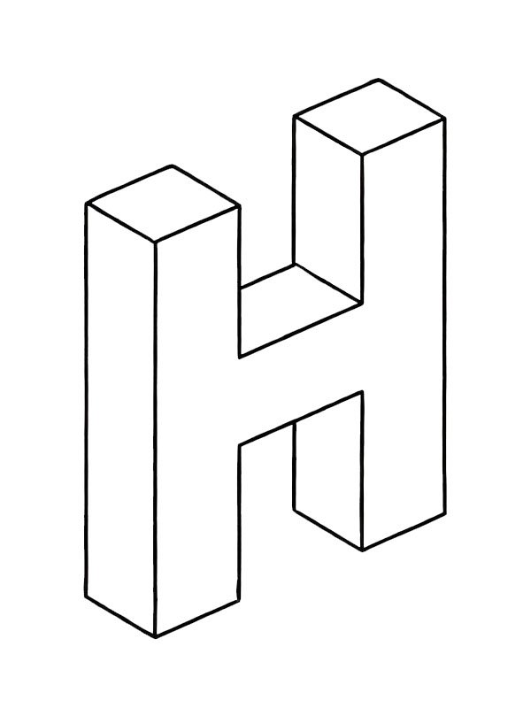 Letter H 3D Coloring page